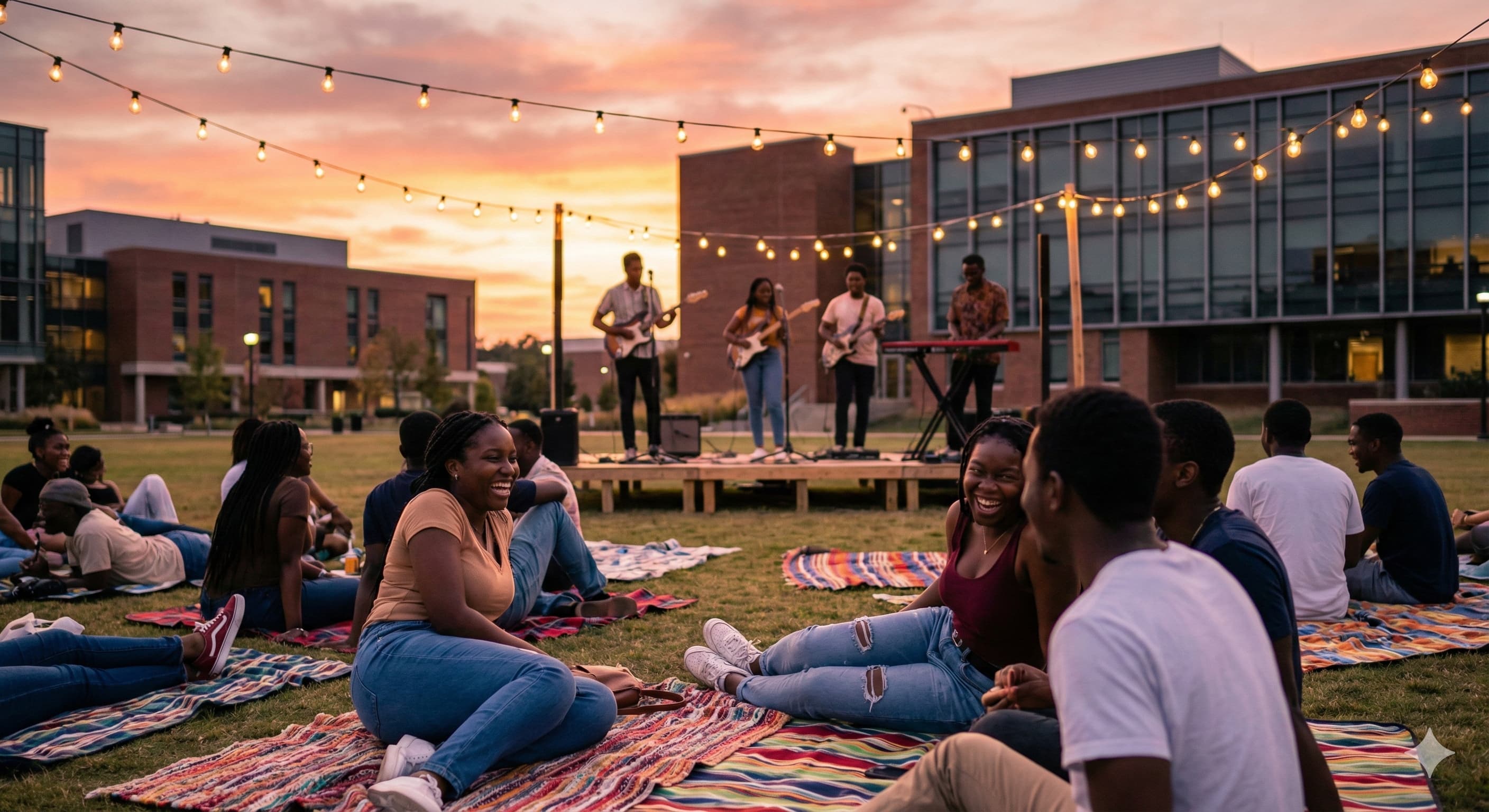 Outdoor sunset concert on the main quad